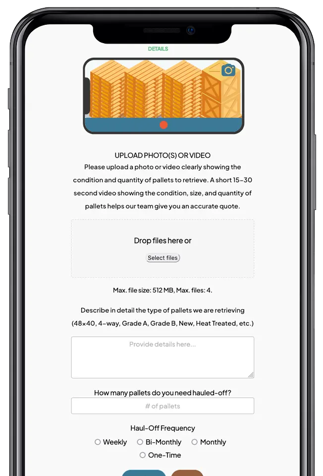 iPhone with pallet hauling quote form displayed
