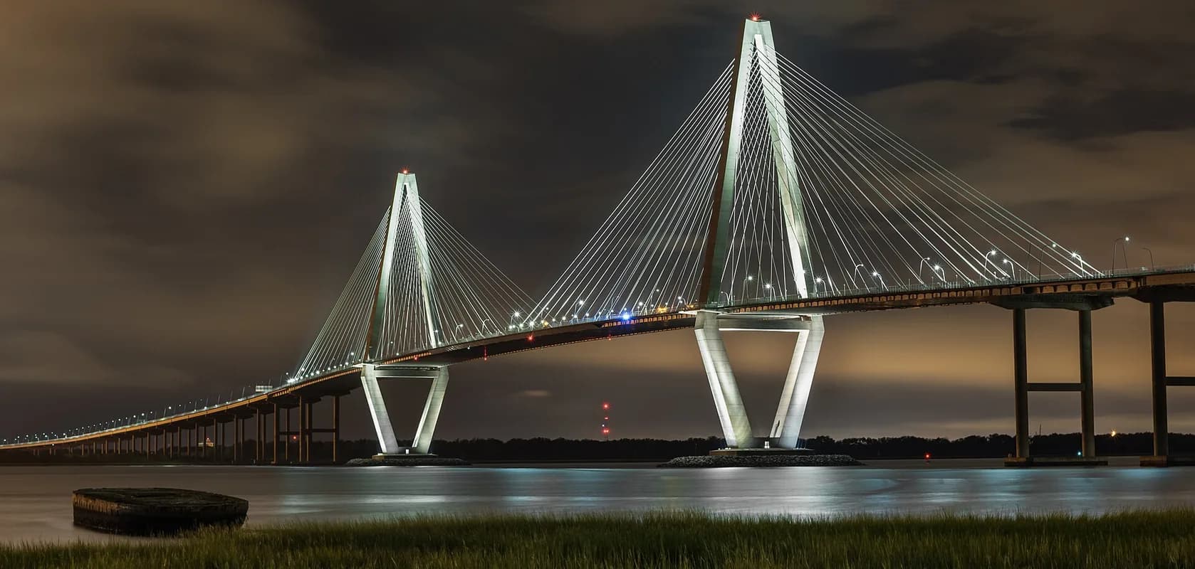Ravenel Bridge at night in Charleston, South Carolina