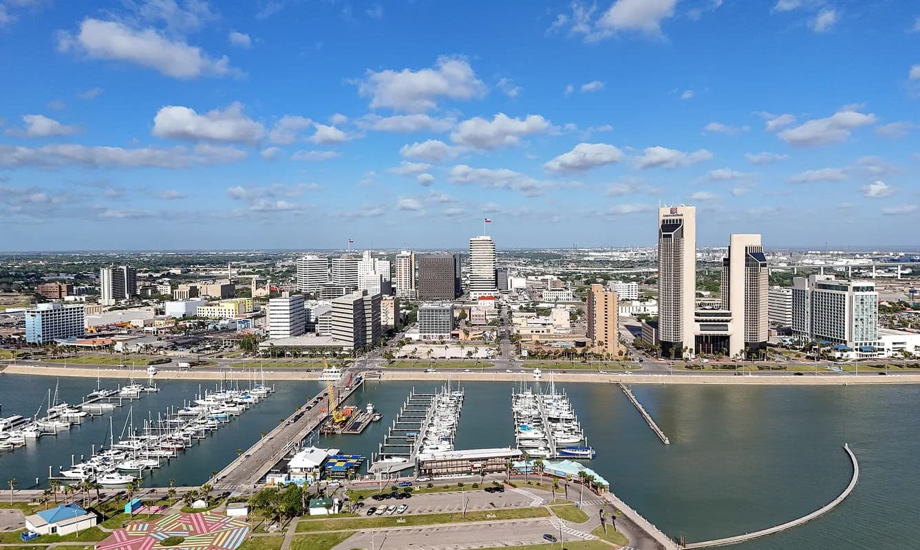 Bayfront skyline with marina in Corpus Christi, Texas