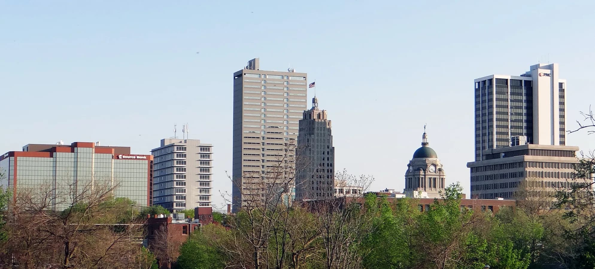Wide downtown skyline from Old Fort in Fort Wayne, Indiana