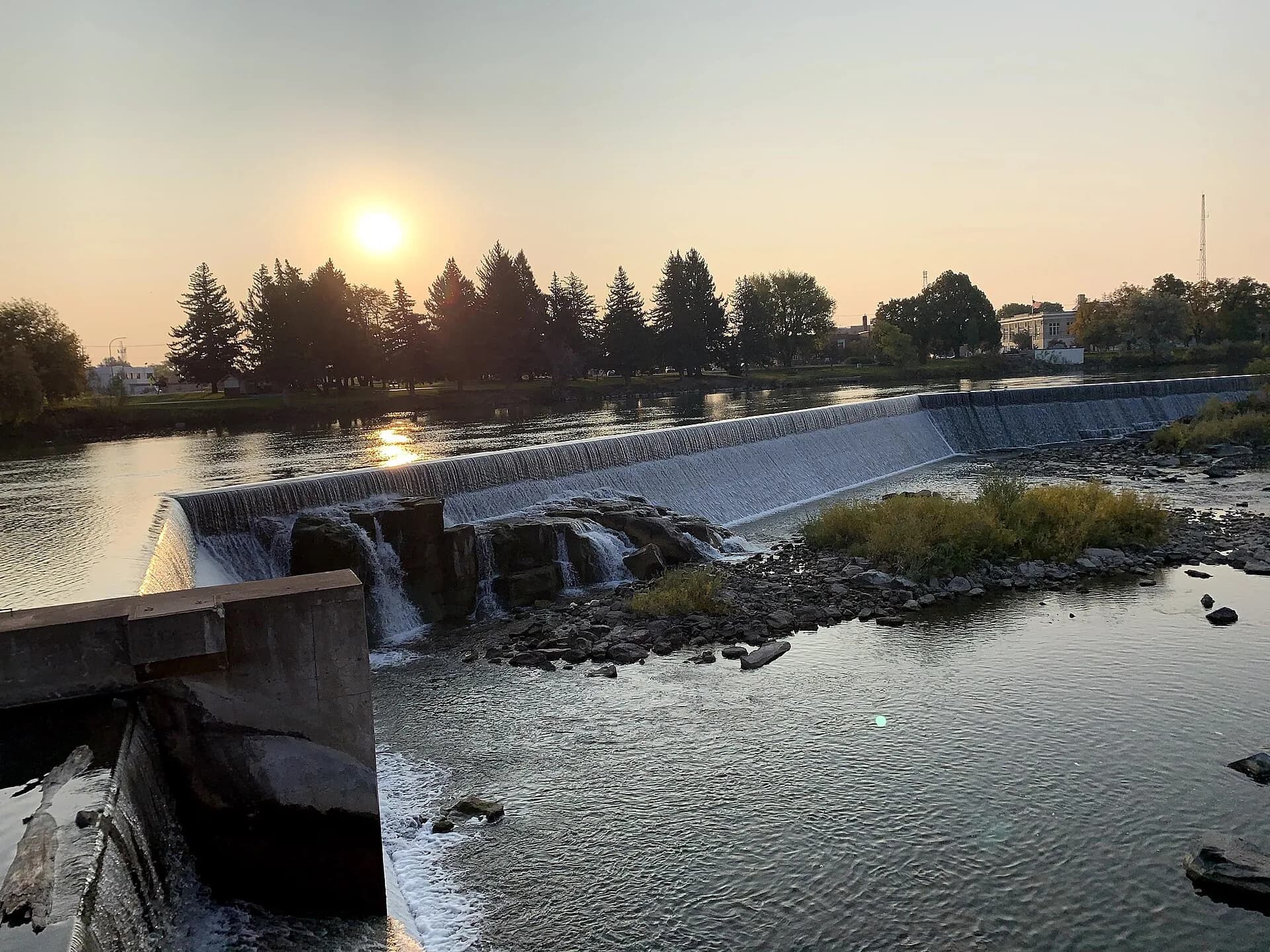 Snake River falls at sunset in Idaho Falls, Idaho