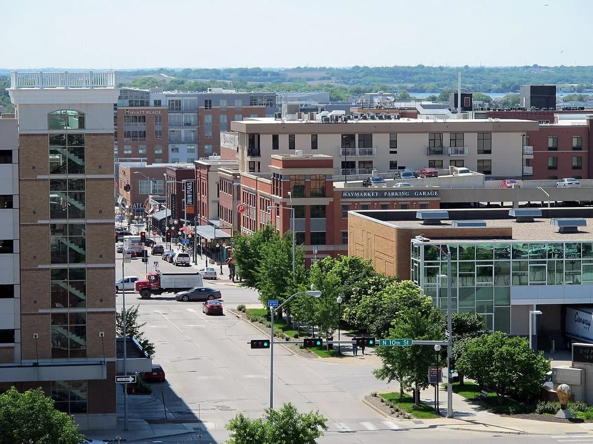 Elevated view of Haymarket district in Lincoln, Nebraska