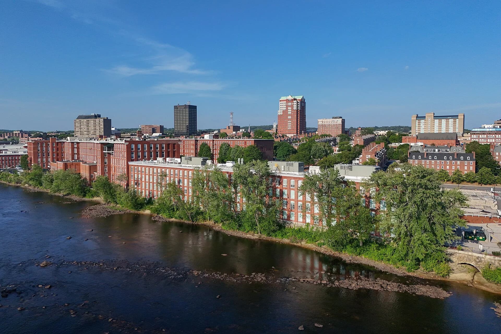 Skyline above the Merrimack River in Manchester, New Hampshire