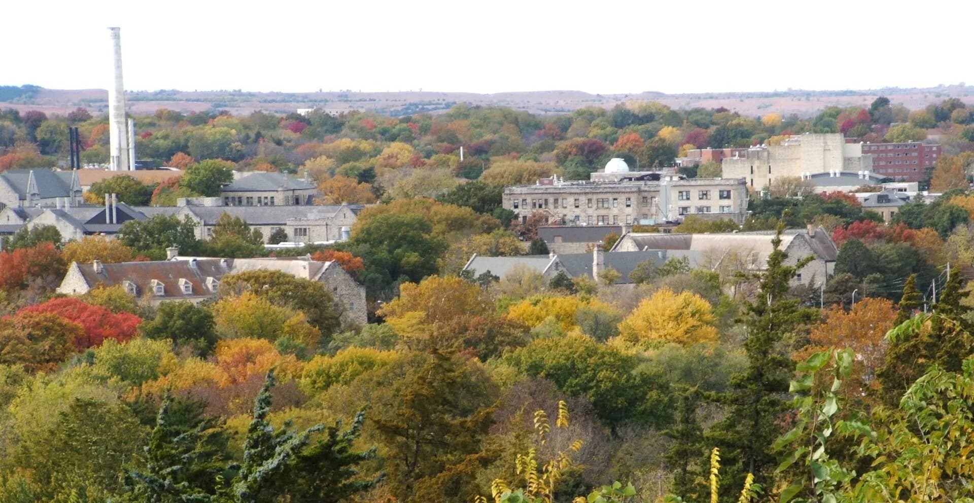 Wide autumn view over K-State campus in Manhattan, Kansas