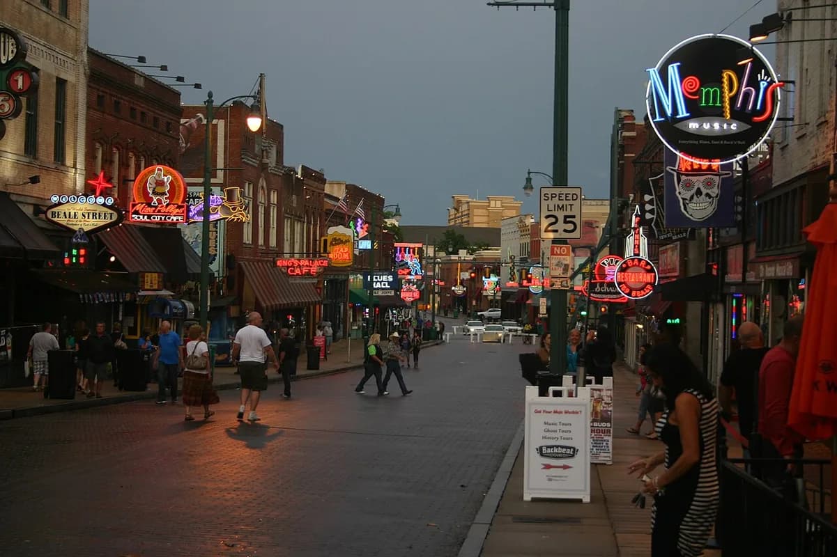 Beale Street at dusk in Memphis, Tennessee