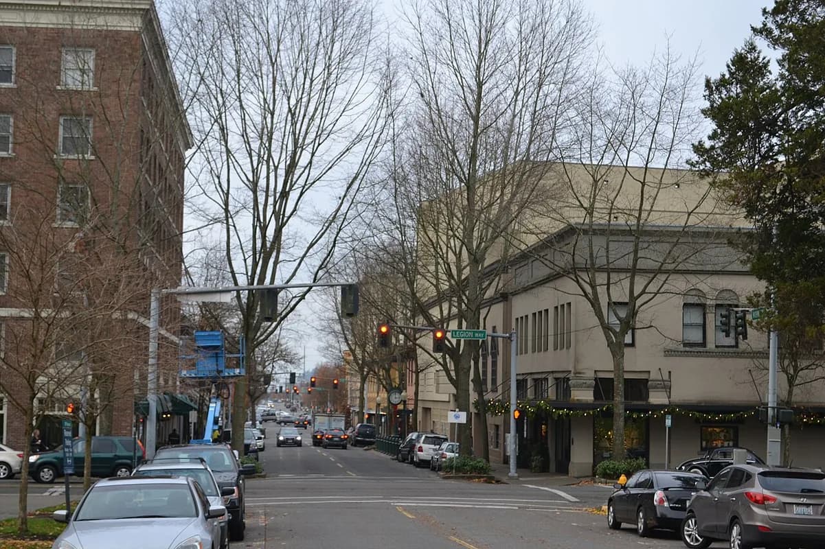 Historic downtown street in Olympia, Washington