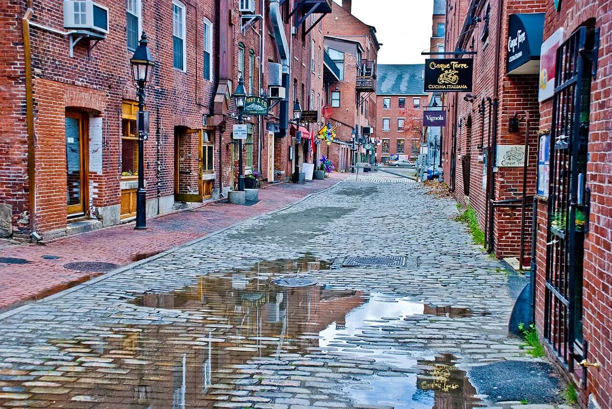 Cobblestone Old Port street in Portland, Maine