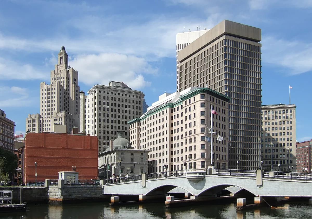 Downtown towers along the river in Providence, Rhode Island
