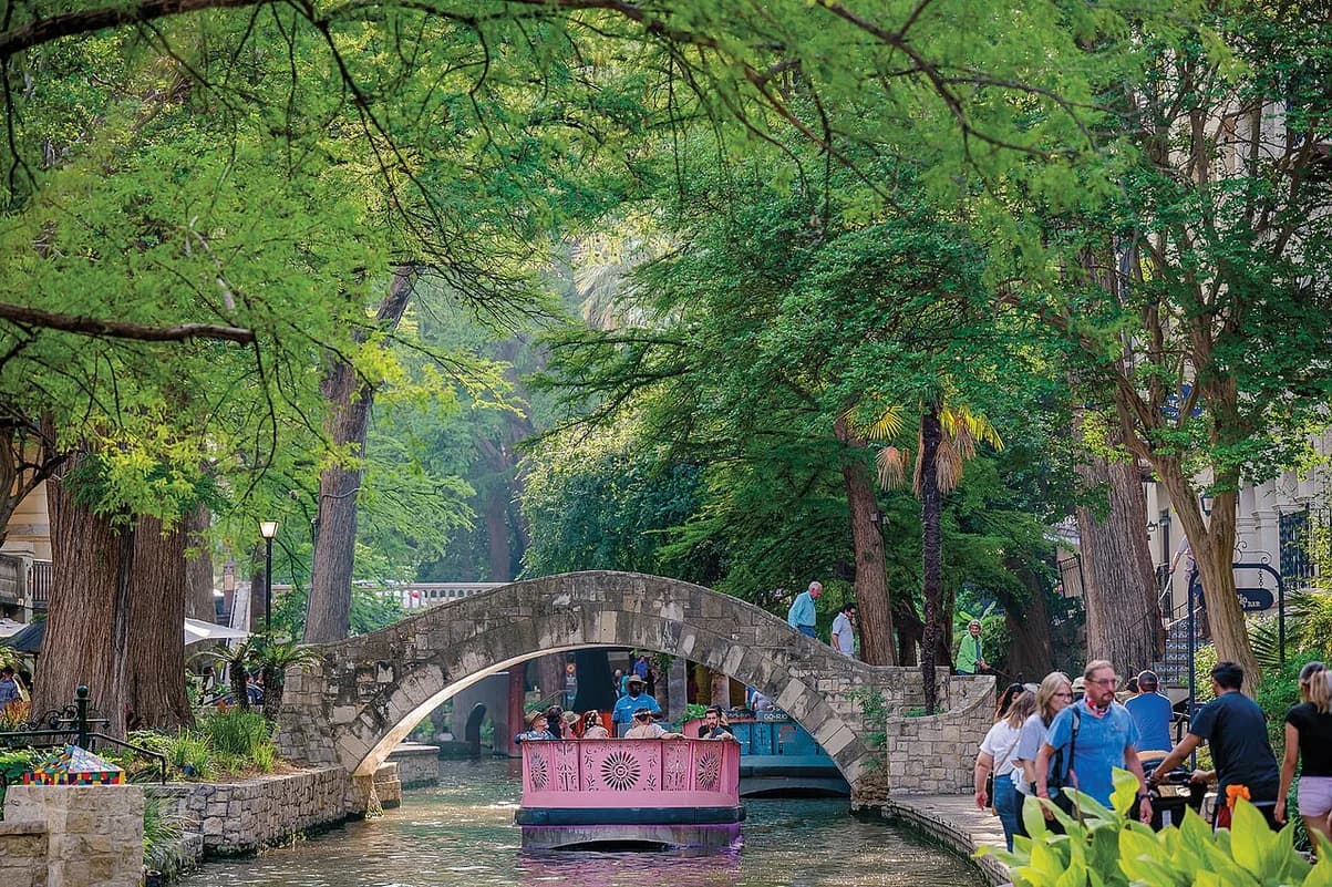 River Walk with boat in San Antonio, Texas