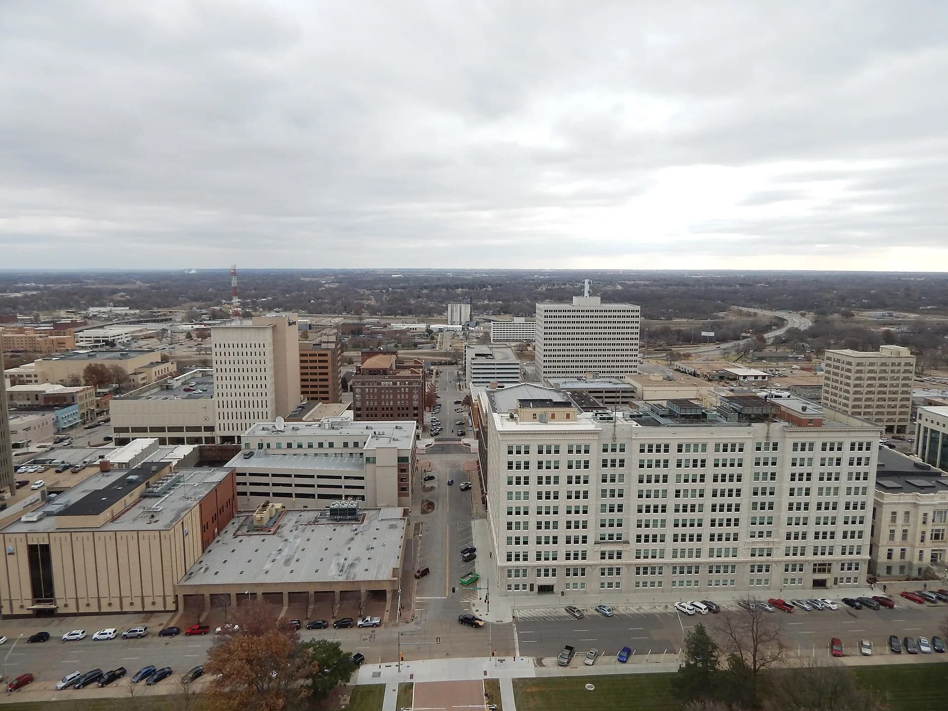 Downtown view from the Capitol dome, overcast in Topeka, Kansas