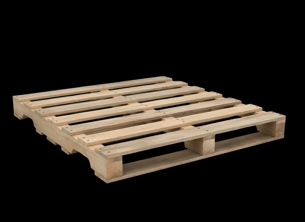 48 x 40 Grade B 4-way wood stringer pallet with notched side runners in light natural wood