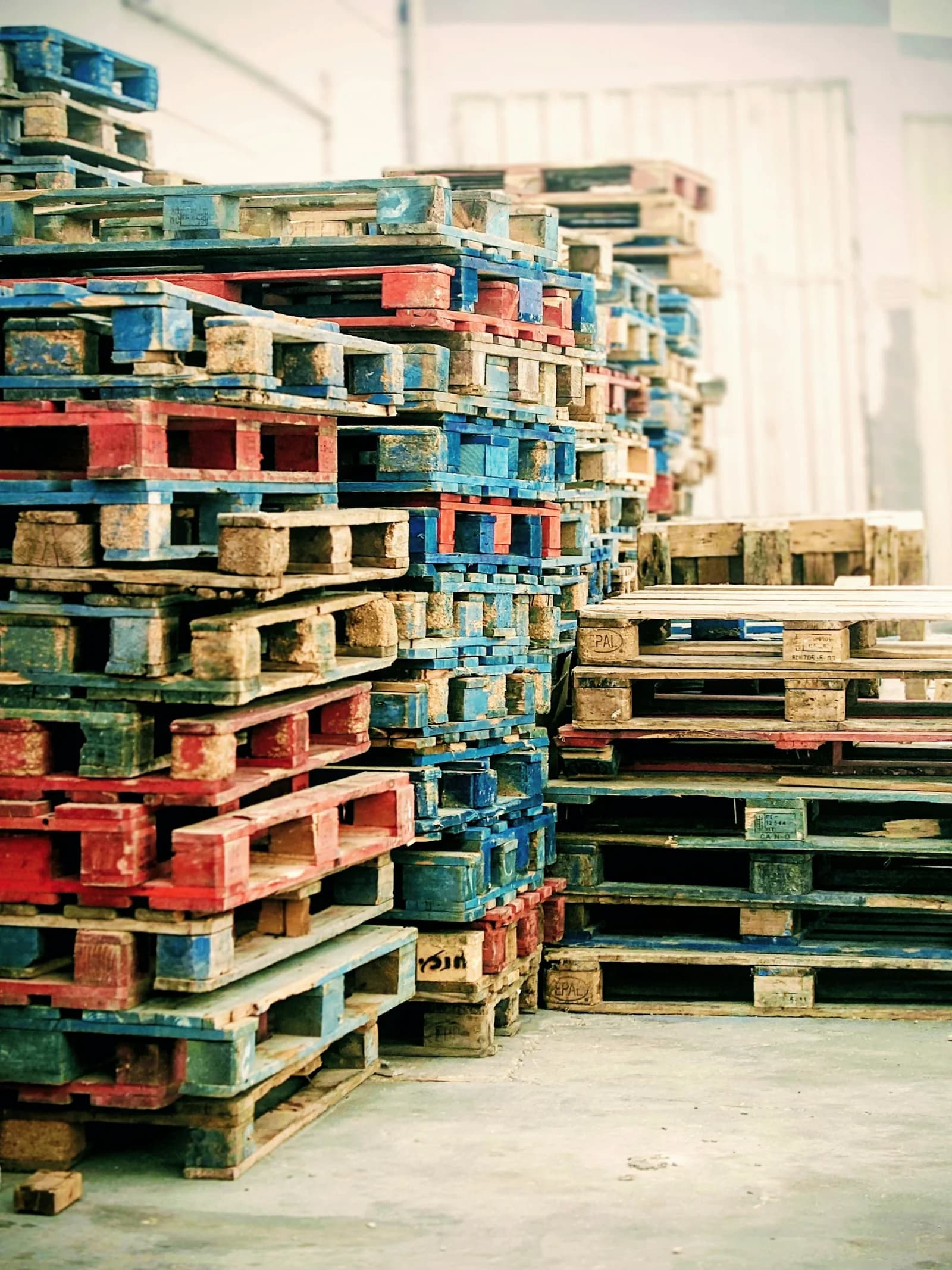 colored pallets in sorted stacks